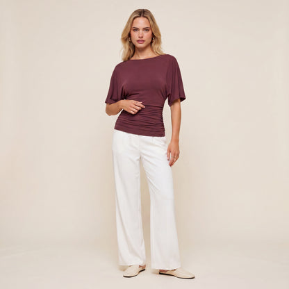 Everyday Ruched Boatneck Batwing Top