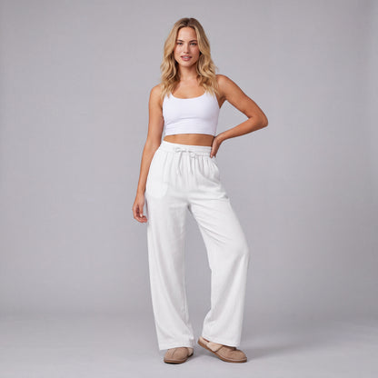 LinenBreeze Wide-Leg Drawstring Pants