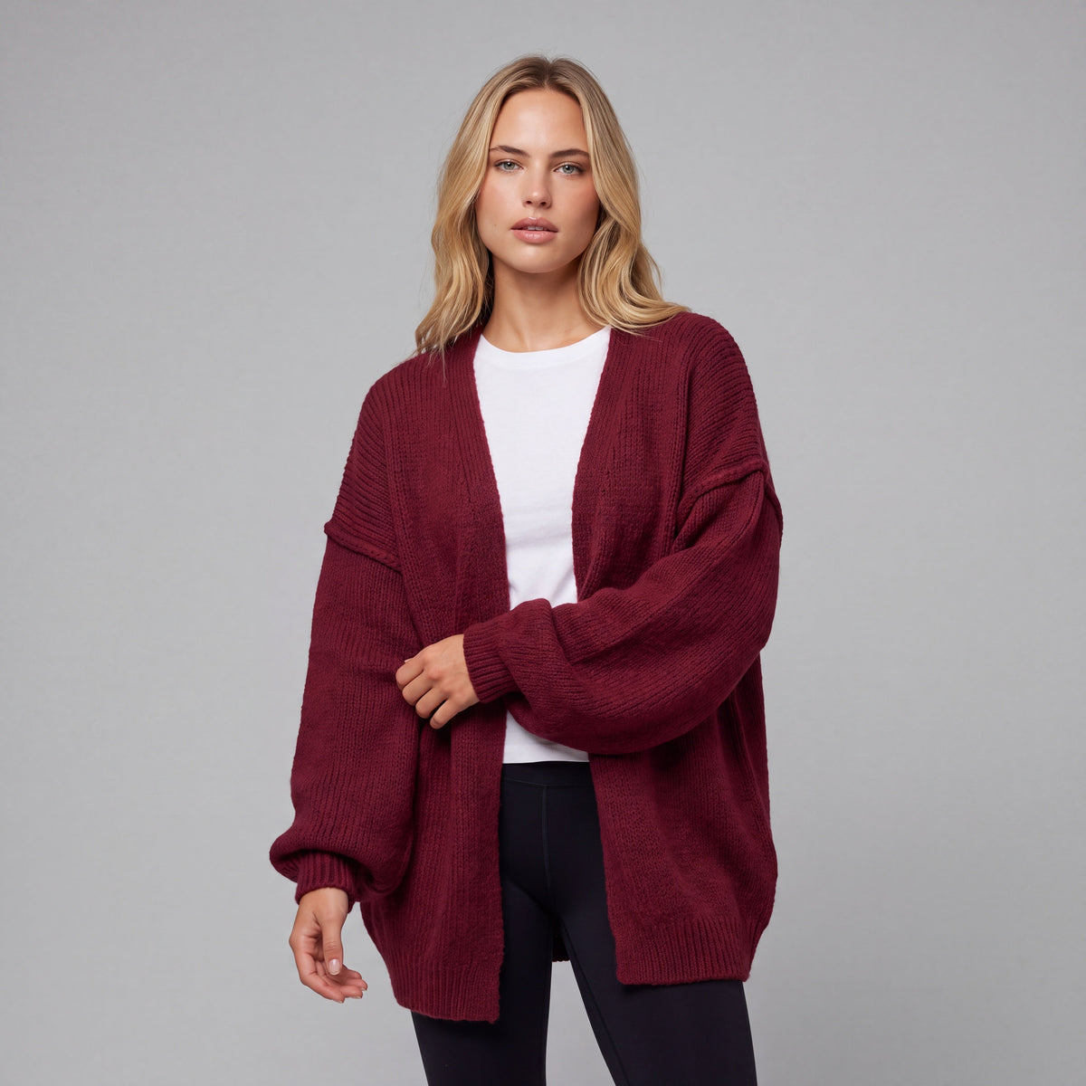 Oversized Lantern Sleeve Open Front Cardigan