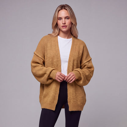 Oversized Lantern Sleeve Open Front Cardigan